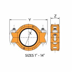 GRUVLOK FIG 7001 Flexible Pipe Coupling Drawing, Sizes 1" - 14"