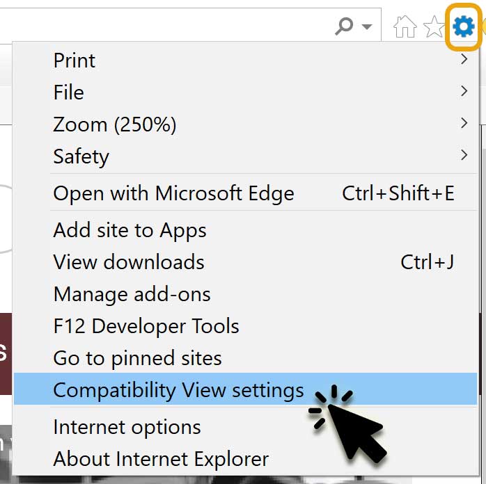 Compatibility View settings menu